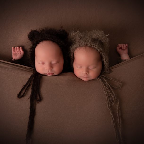 Newborn photography twins in bear outfits