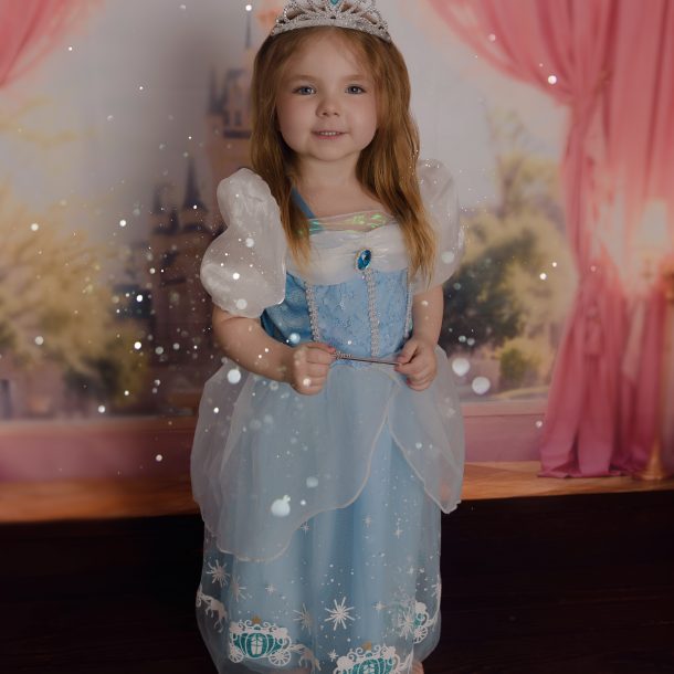 little girl wearing cinderella dress